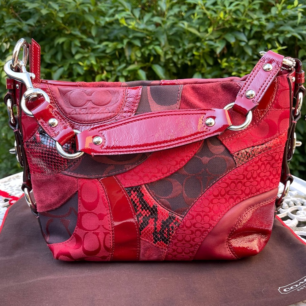Coach LE Carly Patchwork Red Shoulder Bag